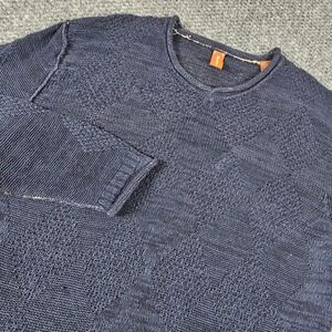 Tommy Bahama Mens XL Linen Blend Diamond Textured Knit Sweater Blue Exposed Seam